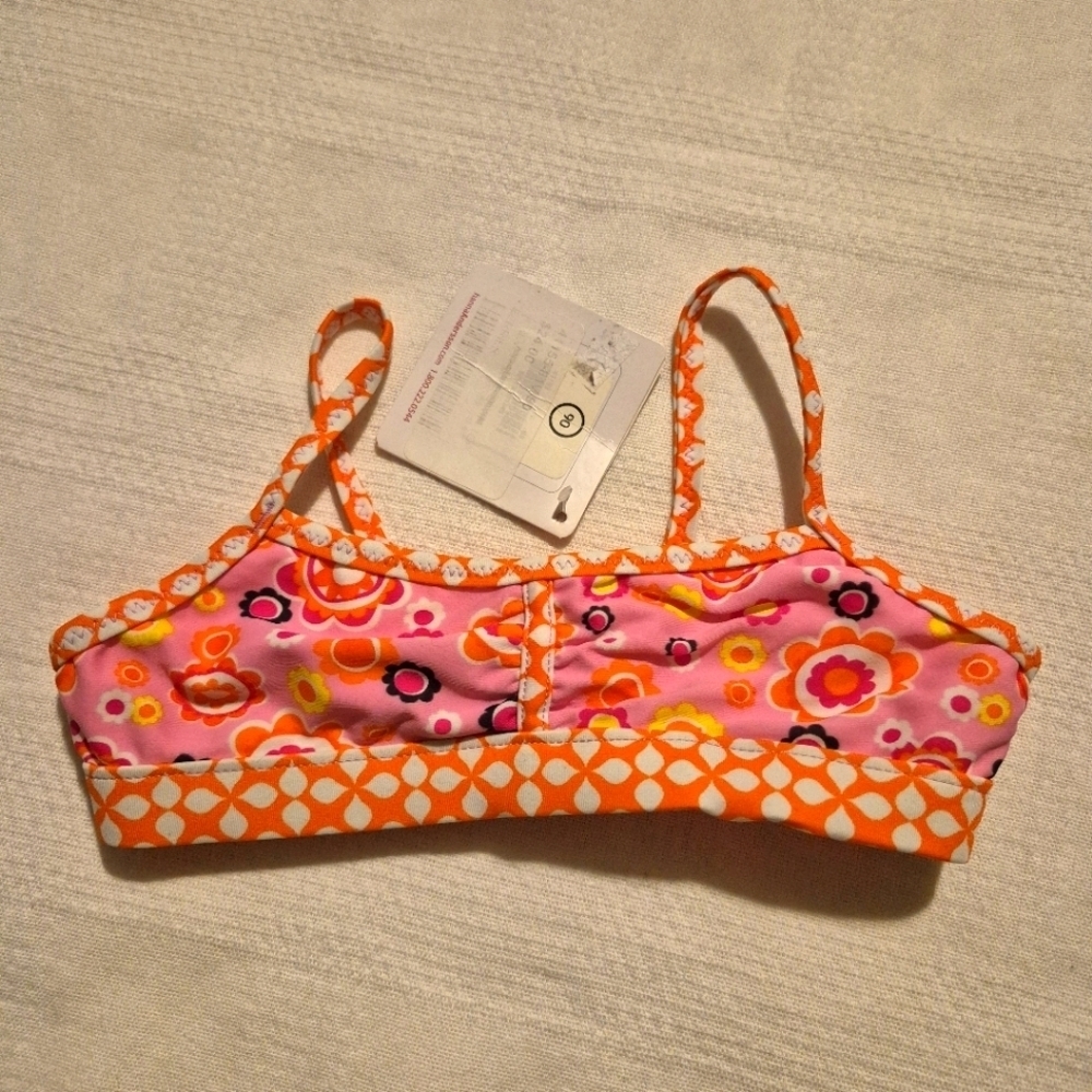 Hanna Andersson girls size 90 or 3T bikini top, pink orange white & blue, NWT